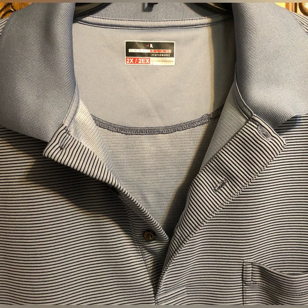 2X Men's Gray Striped Polo Shirt - Picture 5 of 13